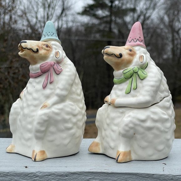 Pair of Vintage Tom Hatton Figural Ceramic Sugar & Creamer Set Sheep Lambs Cute! - Picture 4 of 16